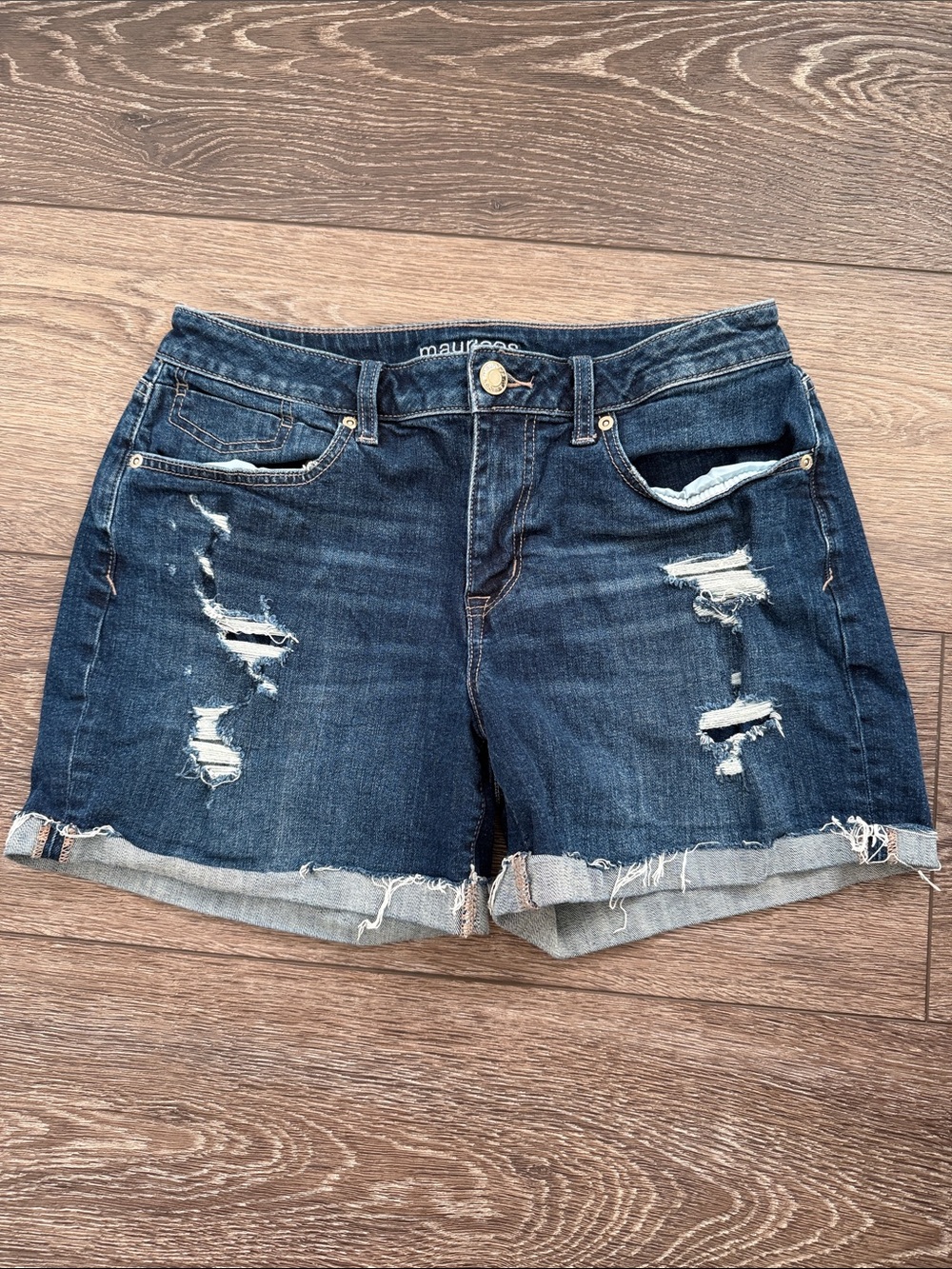 Maurices Dark Blue Ripped Denim Shorts